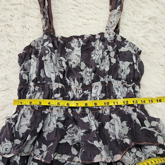 Azoe Blue Gray Floral Sleeveless Layered Tiered Ruffle Midi Dress Sz L Ethereal‎ - Picture 5 of 8